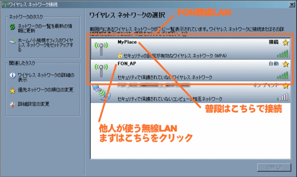 MyPlaceとFON_APがFON無線LAN