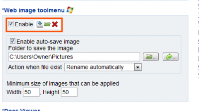 Web image toolmenuのEnableにチェックを入れる